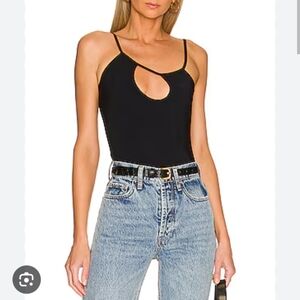 ALIX NYC BLACK DOREST ASYMMETRICAL NECKLINE CUTOUT BODYSUIT